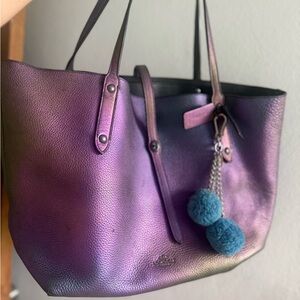 Special Edition Retail Coach Iridescent Tote Bag with Pom-Pom Charm
